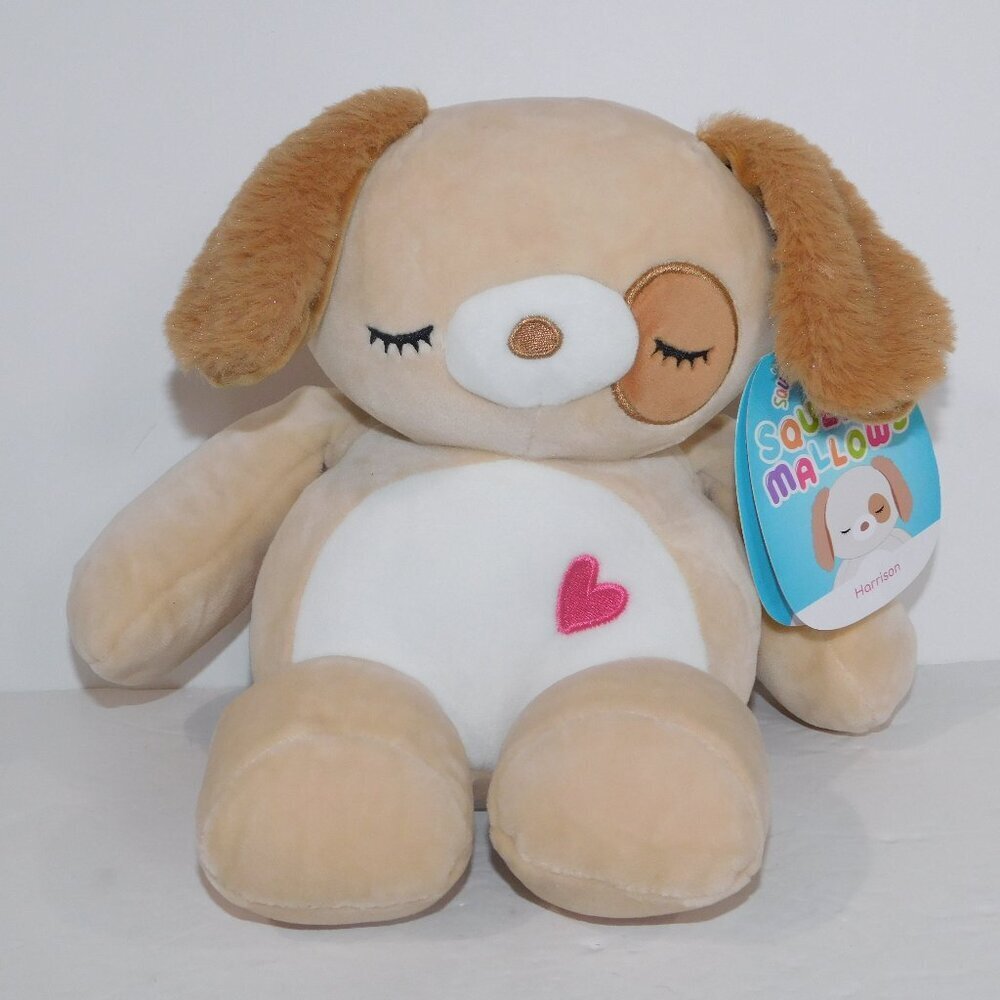 Squishmallows Squeeze A Mallows Harrison Tan Dog Heart 2022 Plush NEW 8"